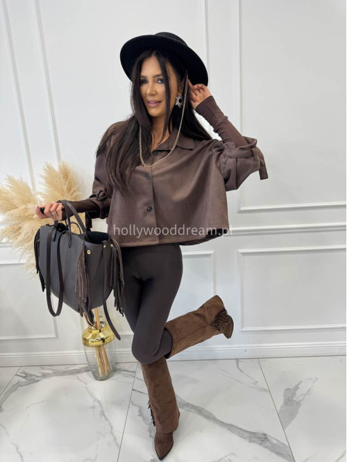 Buty kowbojki wysokie zamszowe z frędzlami brązowe HANK - photo #21