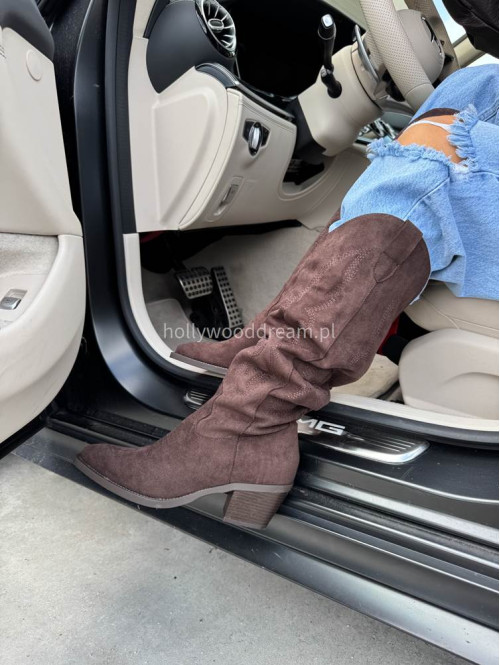 Buty kowbojki wysokie zamszowe we wzory brązowe RODEO - photo #29