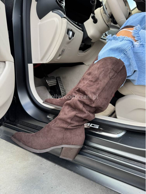 Buty kowbojki wysokie zamszowe we wzory brązowe RODEO - photo #30