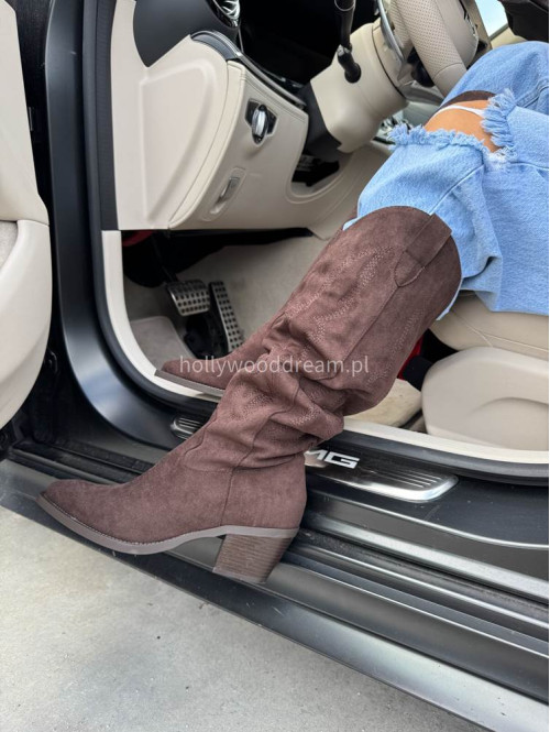Buty kowbojki wysokie zamszowe we wzory brązowe RODEO