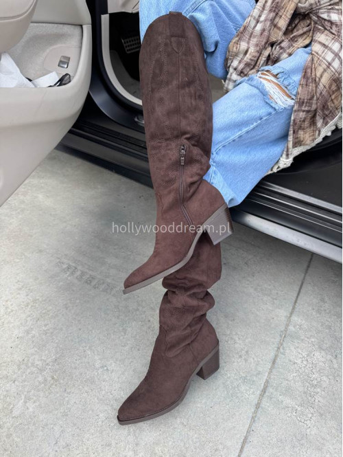 Buty kowbojki wysokie zamszowe we wzory brązowe RODEO - photo #32