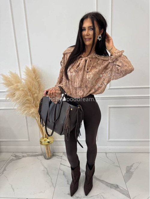 Torebka średnia shopper skóra węża z frędzlami z wkładem czekoladowa BOHO - photo #88