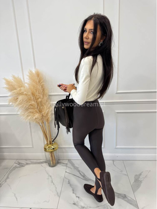 Body bawełniane na długi rękaw zapinane na guziki beżowe SARA - photo #5