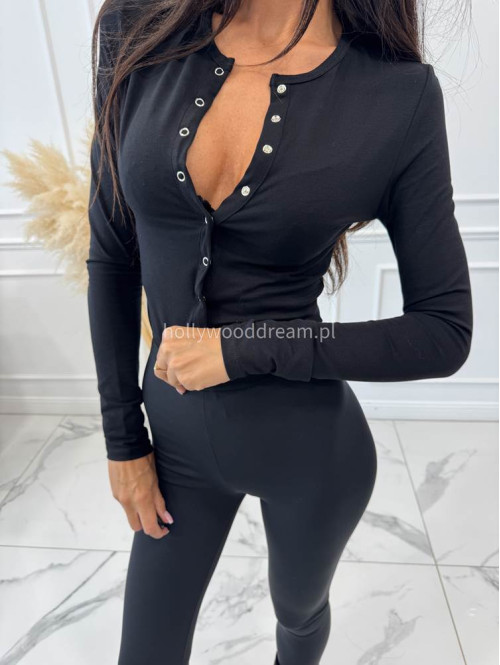 Body bawełniane na długi rękaw zapinane na guziki czarne SARA - photo #0
