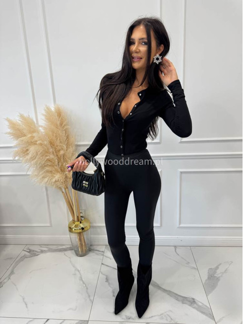 Body bawełniane na długi rękaw zapinane na guziki czarne SARA - photo #10