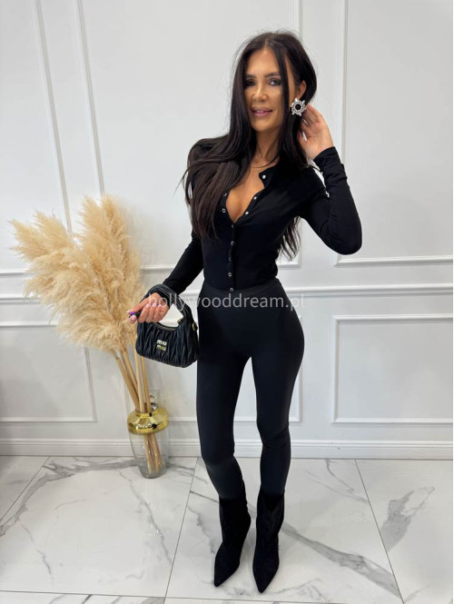 Body bawełniane na długi rękaw zapinane na guziki czarne SARA - photo #11