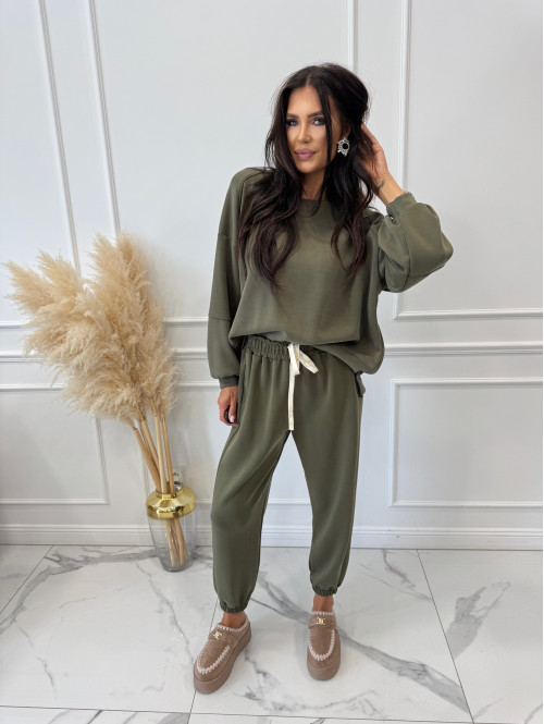 Komplet dresowy bluza+spodnie z wiskozą khaki TOMAS