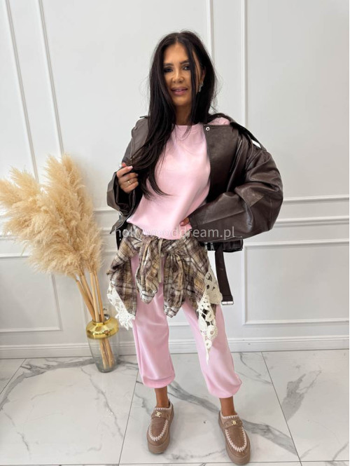 Pudrowy róż komplet dresowy bluza+spodnie z wiskozą TOMAS 52 - photo #25