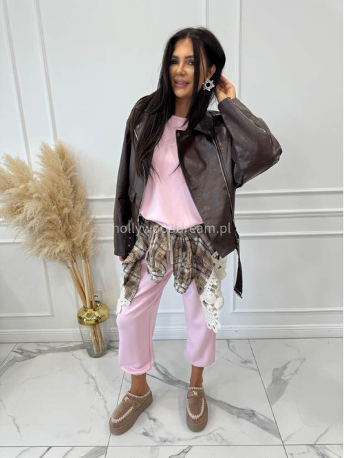 Pudrowy róż komplet dresowy bluza+spodnie z wiskozą TOMAS 52 - photo #28