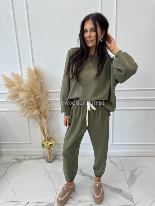 Komplet dresowy bluza+spodnie z wiskozą khaki TOMAS - photo #1