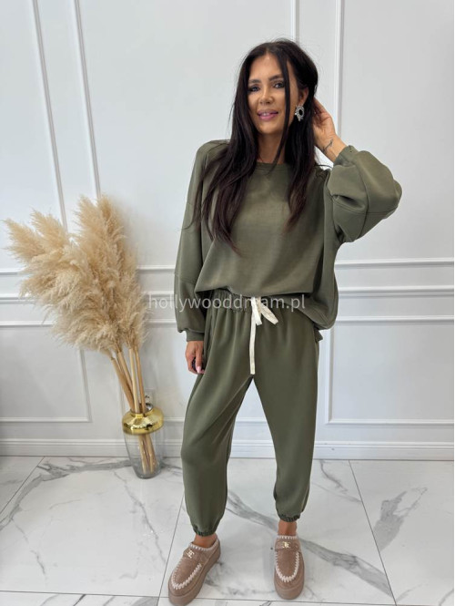 Komplet dresowy bluza+spodnie z wiskozą khaki TOMAS - photo #2