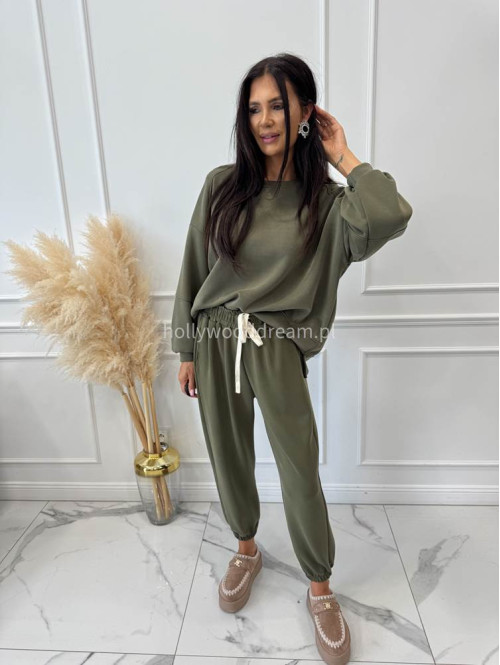 Komplet dresowy bluza+spodnie z wiskozą khaki TOMAS - photo #3