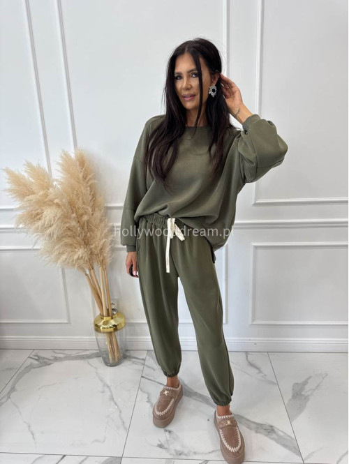 Komplet dresowy bluza+spodnie z wiskozą khaki TOMAS - photo #4