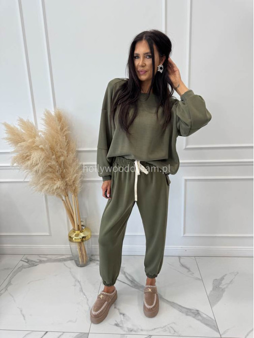 Komplet dresowy bluza+spodnie z wiskozą khaki TOMAS - photo #5