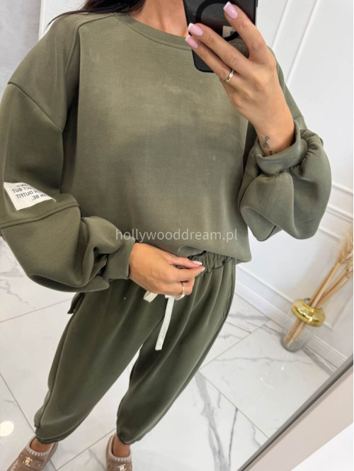 Komplet dresowy bluza+spodnie z wiskozą khaki TOMAS - photo #8