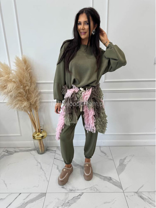 Komplet dresowy bluza+spodnie z wiskozą khaki TOMAS - photo #12