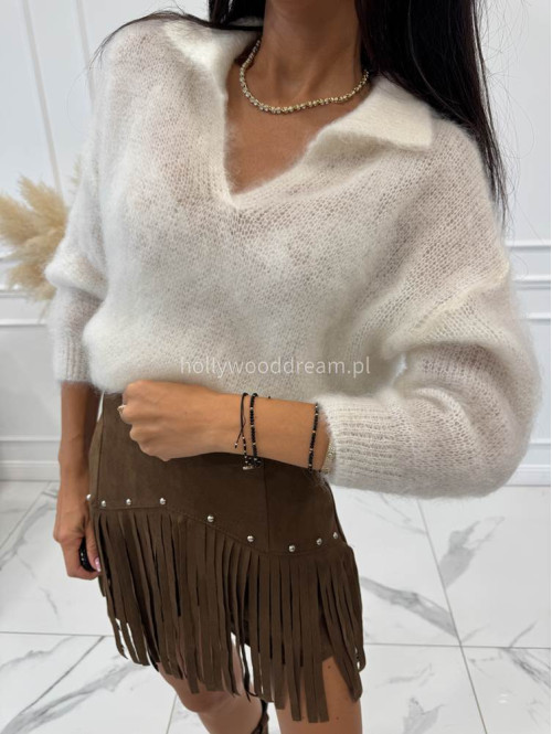 Sweter moher z kołnierzykiem biały NINA - photo #11
