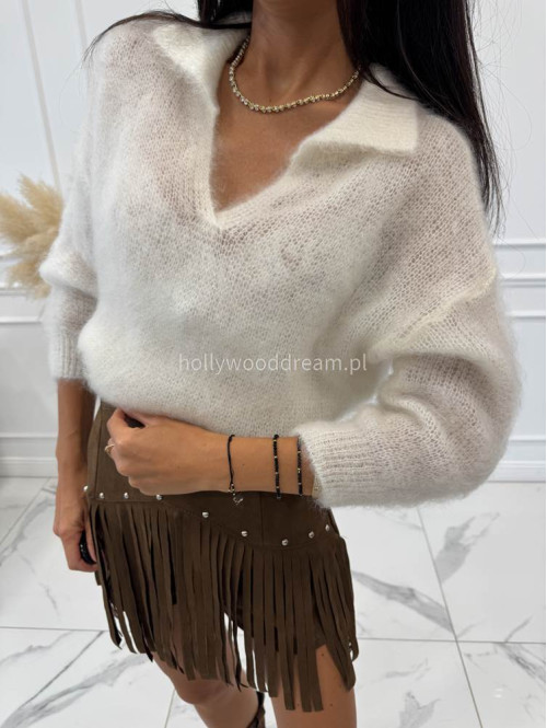 Sweter moher z kołnierzykiem biały NINA - photo #12