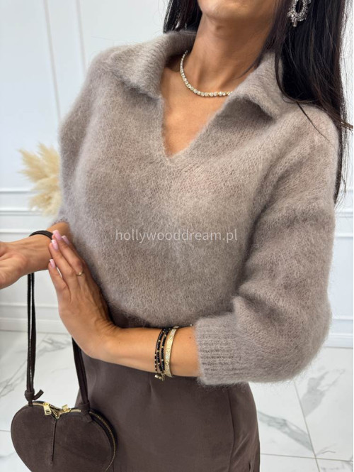 Sweter moher z kołnierzykiem mokka NINA - photo #9