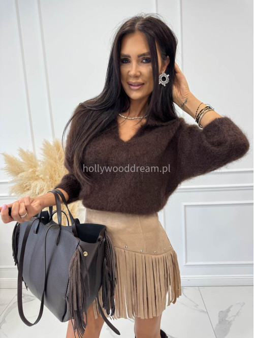 Sweter moher z kołnierzykiem czekoladowy NINA - photo #9