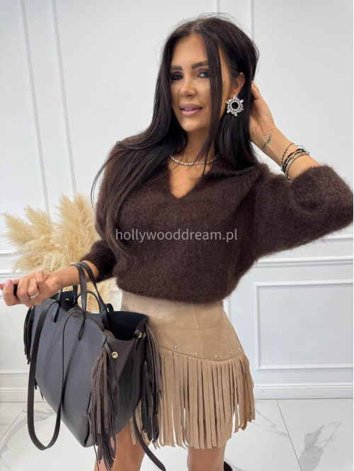 Sweter moher z kołnierzykiem czekoladowy NINA - photo #10