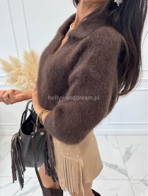 Sweter moher z kołnierzykiem czekoladowy NINA - photo #13