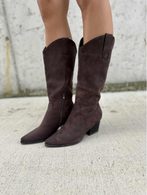 Buty kowbojki wysokie zamszowe brązowe KAIM - photo #12