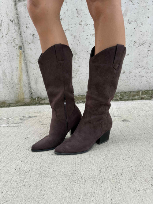 Buty kowbojki wysokie zamszowe brązowe KAIM - photo #13
