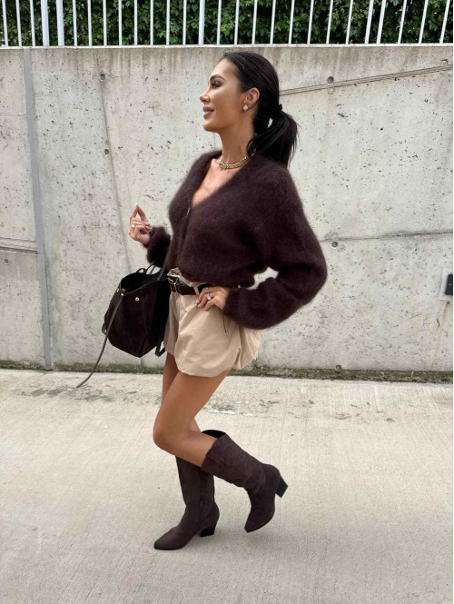 Buty kowbojki wysokie zamszowe brązowe KAIM - photo #15