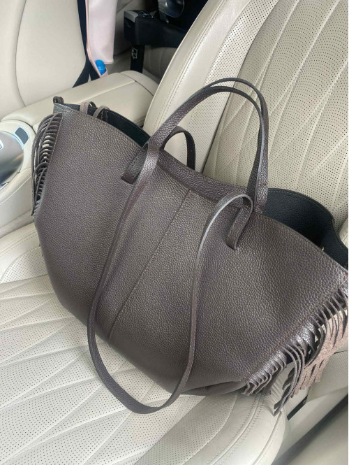 Torebka średnia shopper skóra węża z frędzlami z wkładem czekoladowa BOHO - photo #5