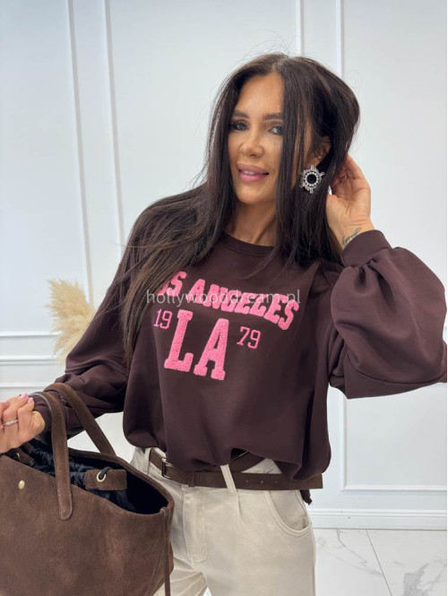 Bluza z neonowo różowym napisem czekoladowa LOS ANGELES 02 - photo #8