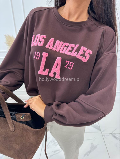 Bluza z neonowo różowym napisem czekoladowa LOS ANGELES 02 - photo #10