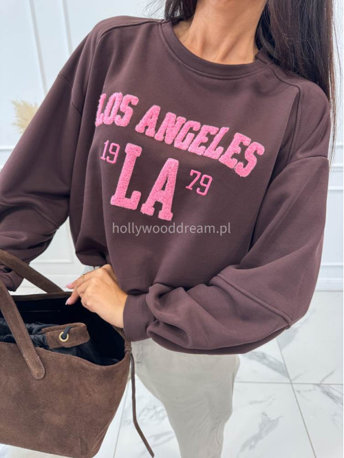 Bluza z neonowo różowym napisem czekoladowa LOS ANGELES 02 - photo #11