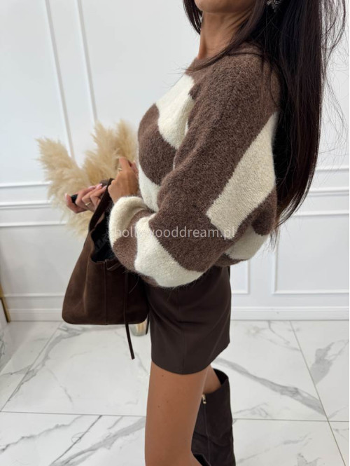 Sweter w paski kremowo-czekoladowy LIAM - photo #12