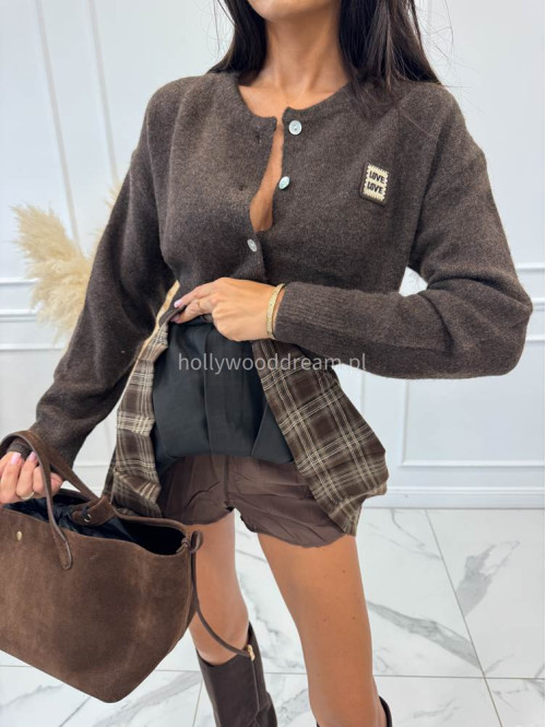 Sweter zapinany na drobne guziki czekoladowy CHARLIE - photo #6