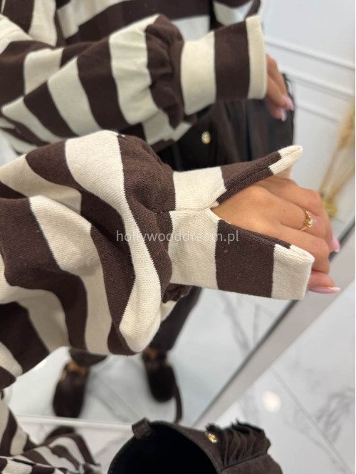 Bluzka bawełniana oversize na długi rękaw w paski kremowo-czekoladowa ELŻBIETA 02 - photo #21