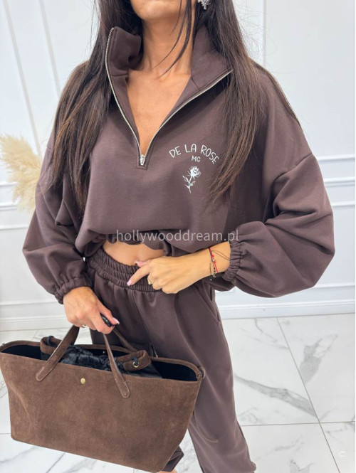 Komplet dresowy bluza ze stójką+spodnie brązowy ALEX 131 - photo #1