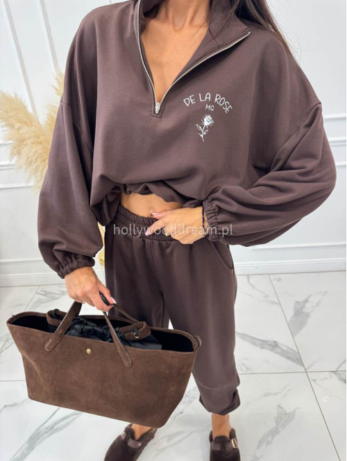 Komplet dresowy bluza ze stójką+spodnie brązowy ALEX 131 - photo #2