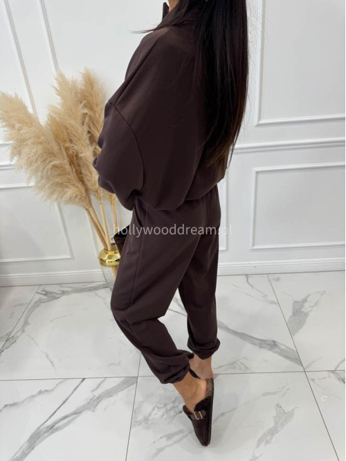 Komplet dresowy bluza ze stójką+spodnie brązowy ALEX 131 - photo #5