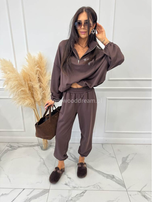 Komplet dresowy bluza ze stójką+spodnie brązowy ALEX 131 - photo #14