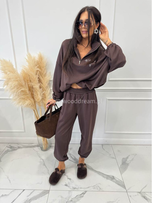 Komplet dresowy bluza ze stójką+spodnie brązowy ALEX 131 - photo #15