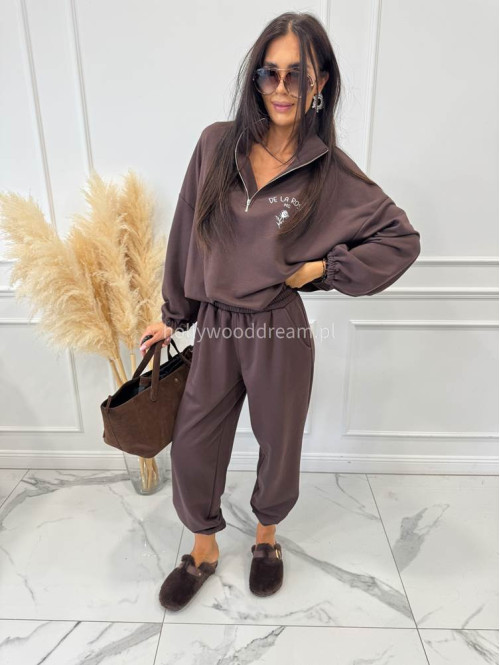 Komplet dresowy bluza ze stójką+spodnie brązowy ALEX 131 - photo #18
