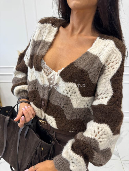 Sweter zygzaki zapinany na guziki kremowo mokka czekoladowy ALIS 02 - photo #19