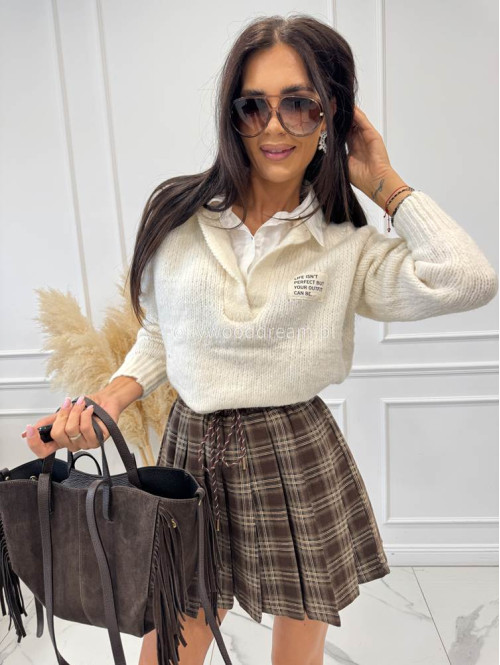 Sweter z koszulowym kołnierzykiem kremowy Jasmine 52 - photo #2