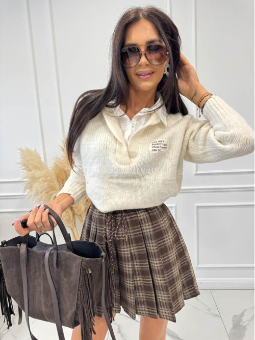 Sweter z koszulowym kołnierzykiem kremowy Jasmine 52 - photo #3