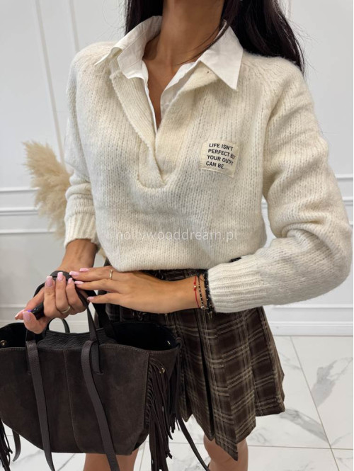 Sweter z koszulowym kołnierzykiem kremowy Jasmine 52 - photo #4