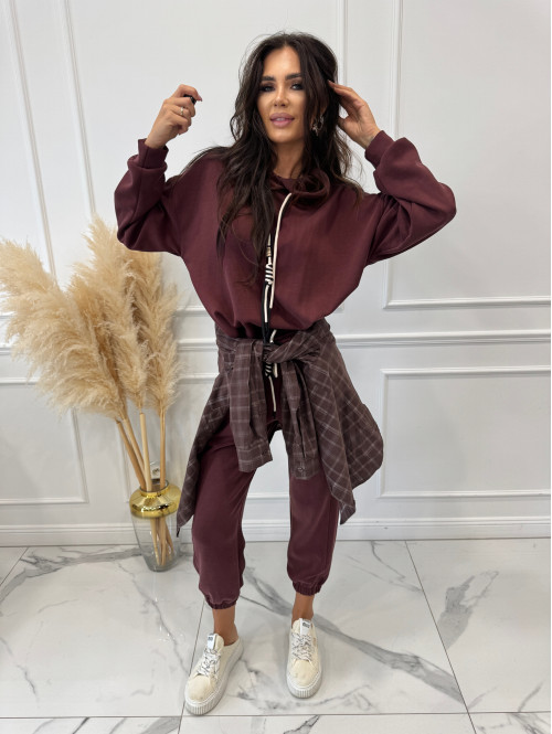 Komplet bluza z kapturem + spodnie dresowe bordowy COZY 190,52
