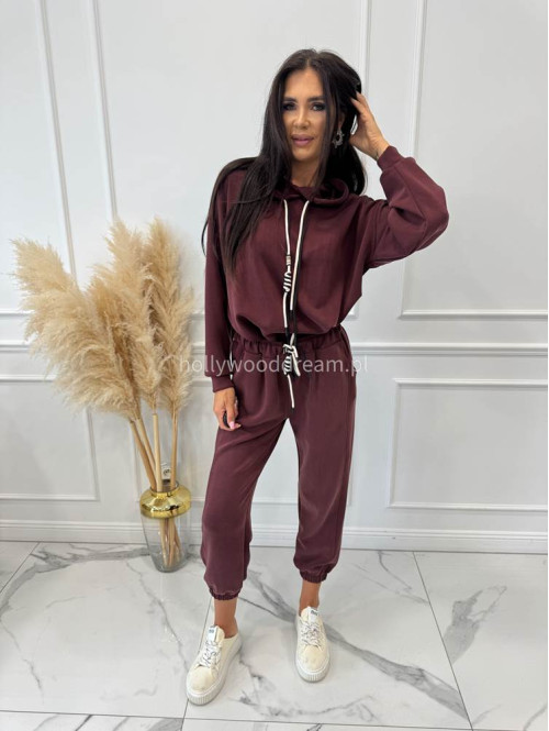Komplet bluza z kapturem + spodnie dresowe bordowy COZY 190,52 - photo #12