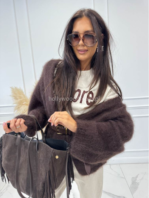 Torebka shopper zamszowa duża z frędzlami brązowa KAJA - photo #18