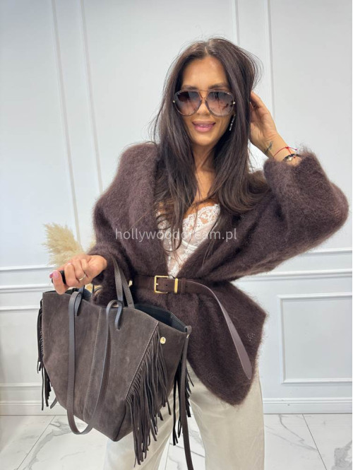Torebka shopper zamszowa duża z frędzlami brązowa KAJA - photo #25